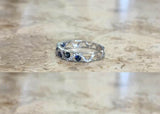 2ct Round Cut Blue Sapphire Wedding Band Wavy 3/4 Eternity 14k White Gold Finish