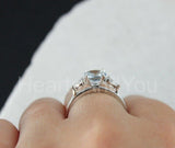 2.1ct Round Cut Simulated Aquamarine Three Stone Bridal Set 4k White Gold Plated