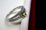0.55ct Engagement Ring Round Cut Green Peridot Split Shank 14k White Gold Finish