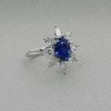3ct Oval Cut Blue Sapphire Engagement Ring Floral Solitaire 14k WhiteGold Finish
