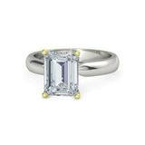 3Ct Emerald Cut Diamond Classic Solitaire Engagement Ring 14K Dual Gold Finish