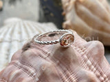 1ct Oval Cut Simulated Peach Morganite Twist Rope Ring 14k White Gold Plated