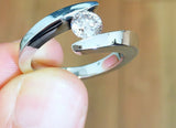 Bypass Tension Setting Engagement Ring 1ct Round Cut Diamond 14k White Gold Over