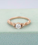 Vintage Milgrain Engagement Ring 1.5ct Round Cut Diamond 14k Rose Gold Finish