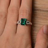 2ct Emerald Cut Green Emerald Split Shank Engagement Ring 14k White Gold Finish