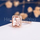 2.1ct Emerald Cut Simulated Morganite Halo Engagement Ring 14k Rose Gold Plated