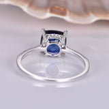 1ct Cushion Cut Blue Sapphire Solitaire Engagement Ring 14k White Gold Finish