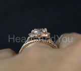 2ct Oval Cut Simulated Morganite Halo Solitaire Bridal Set 14k Rose Gold Plated