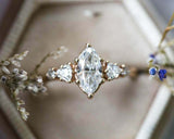 Five Stone Engagement Ring 1.7ct Marquise Cut VVS1D Diamond 14k Rose Gold Finish