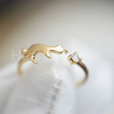 0.1ct Round Cut Moissanite Cat Design Engagement Ring 14k Yellow Gold Plated