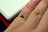 0.3ct Round Cut Blue Sapphire Diamond Accent Solitaire Ring 14k White Gold Over