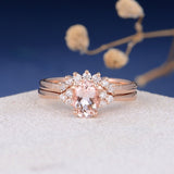 1.5ct Oval Cut Simulated Morganite Curved Crown Bridal Set 14k Rose Gold Plated