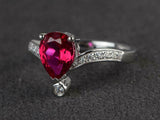 2.1ct Pear Cut Pink Ruby Curved Stackable Design Ring 14k White Gold Finish