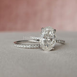 2.2ct Oval Simulated Diamond Hidden Halo Band Bridal Set 14k White Gold Plated