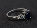 2.2ct Cushion Cut Sapphire Diamond Accent Solitaire Ring 14k White Gold Finish