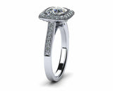 1ct Cushion Cut Diamond Milgrain Halo Engagement Ring 14k White Gold Finish New