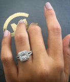 1.1ct Princess Cut Diamond Halo Split Band Engagement Ring 14k White Gold Finish