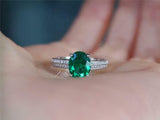 2.2ct Engagement Ring Oval Cut Green Emerald Dual Row Accent 14k White Gold Over
