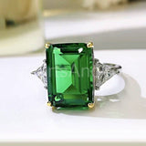 2.25ct Green Emerald Cut Simulated Trilogy Engagement Ring 14k White Gold Plated