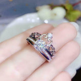 Bridal Set Crown Engagement Ring Guard 2ct Round Cut Diamond 14k White Gold Over