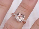2ct Cushion Cut Morganite Engagement Ring Twist Diamond Halo 14k Rose Gold Over