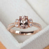 1.2ct Engagement Ring Oval Cut Morganite Milgrain Round Accent 14k RoseGold Over