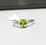 1ct Engagement Ring Oval Cut Green Peridot Three Stone 14k White Gold Finish