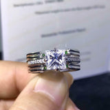 Bridal Set Engagement Ring Guard 1.5ct Princess Cut Diamond 14k WhiteGold Finish