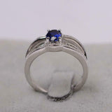 2.3ct Engagement Ring Oval Cut Blue Sapphire Split Shank 14k White Gold Finish