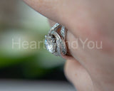 2.4ct Round Cut Moissanite Swirl Split Shank Bridal Ring 14K White Gold Plated