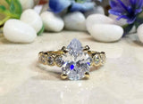1.7ct Engagement Ring Pear Cut Diamond Accents Solitaire 14k Yellow Gold Finish