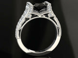 4ct Round Cut Black Diamond Dual Row Accent Solitaire Ring 14k White Gold Finish