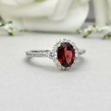 2.3ct Oval Cut Red Garnet Diamond Accent Halo Engagement Ring 14k WhiteGold Over