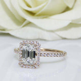 2ct Emerald Diamond Engagement Ring Halo Solitaire with Accent 14k RoseGold Over