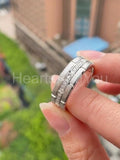 0.2ct Round Cut Moissanite Brick Design Wedding Band 14k White Gold Plated