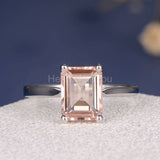 2ct Emerald Cut Simulated Peach Morganite Solitaire Ring 14k White Gold Plated