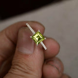 1.5ct Asscher Cut Green Peridot Engagement Ring 14k White Gold Finish Solitaire