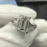 3.5Ct Emerald Cut Diamond Baguette Accents Engagement Ring 14K White Gold Finish