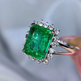 2ct Green Emerald Diamond Halo Engagement Ring 14k White Gold Finish Split Shank
