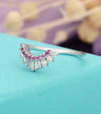 1.5ct Baguette Cut VVS1D Diamond Wedding Band Curved Crown 14k White Gold Finish