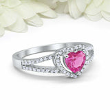 2.2ct Heart Cut Pink Ruby Engagement Ring Split Shank Halo 14k White Gold Finish