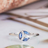 1.2ct Marquise Cut Blue Sapphire 3 Stone Leaf Design Ring 14k White Gold Finish