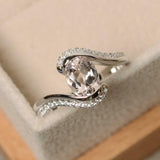 1.4ct Engagement Ring Oval Cut Morganite Swirl with Accents 14k WhiteGold Finish