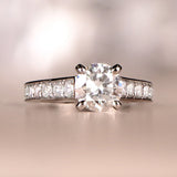 2.2ct Round Cut Moissanite Channel Set Engagement Ring 14k White Gold Plated