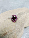2ct Engagement Ring Oval Cut Red Garnet Cluster Halo 14k White Gold Finish