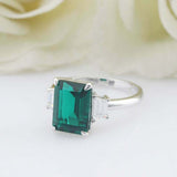 3ct Green Emerald Cut Engagement Ring Diamond Accents Trilogy 14k WhiteGold Over
