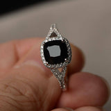 2.5ct Cushion Black Diamond Engagement Ring 14k White Gold Over Halo Split Shank