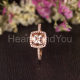 1.2ct Cushion Cut Simulated Morganite Halo Engagement Ring 14k Rose Gold Plated