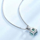 2ct Green Emerald Pendant Princess Cut Stylish Women 14k WhiteGold Over NO CHAIN