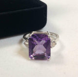 2.4ct Engagement Ring Radiant Cut Purple Amethyst Trilogy 14k White Gold Finish